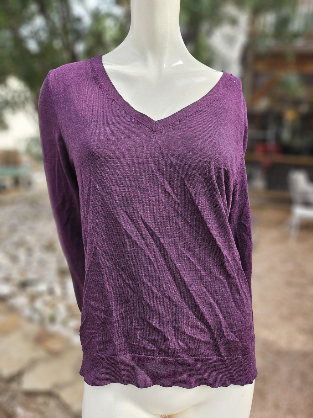 Banana Republic Women's V-Neck Fine Merino Wool Sweater in Plum L
